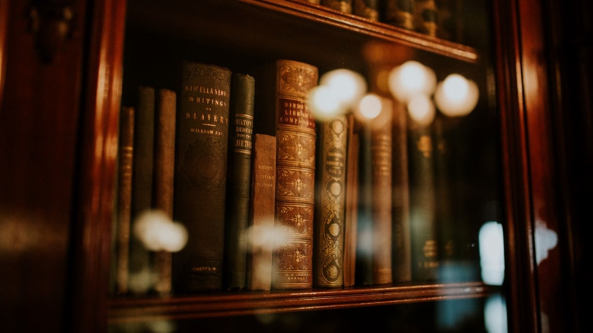 old law books on an antique shelf